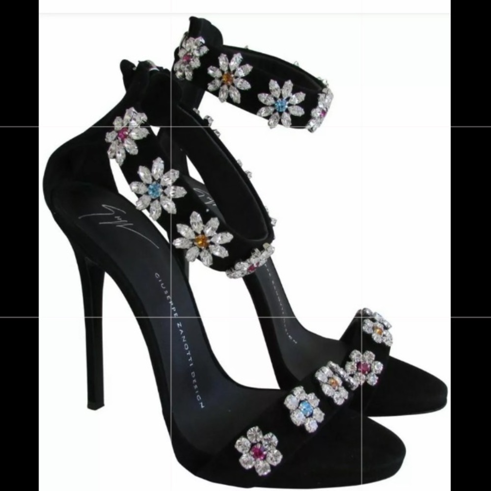 Giuseppe Suede Crystal Flower Embroidered Sandals